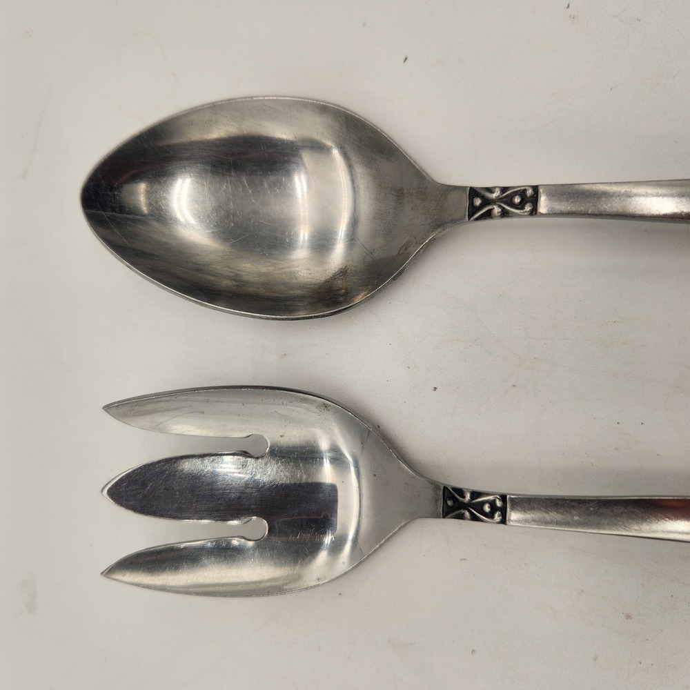 National Stainless Olof 2 Piece Salad Serving Set Spoon Fork Japan Vintage MCM - Picture 2 of 5